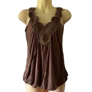 Body Central Y2K Brown Knit Top Bubble Textured Roses